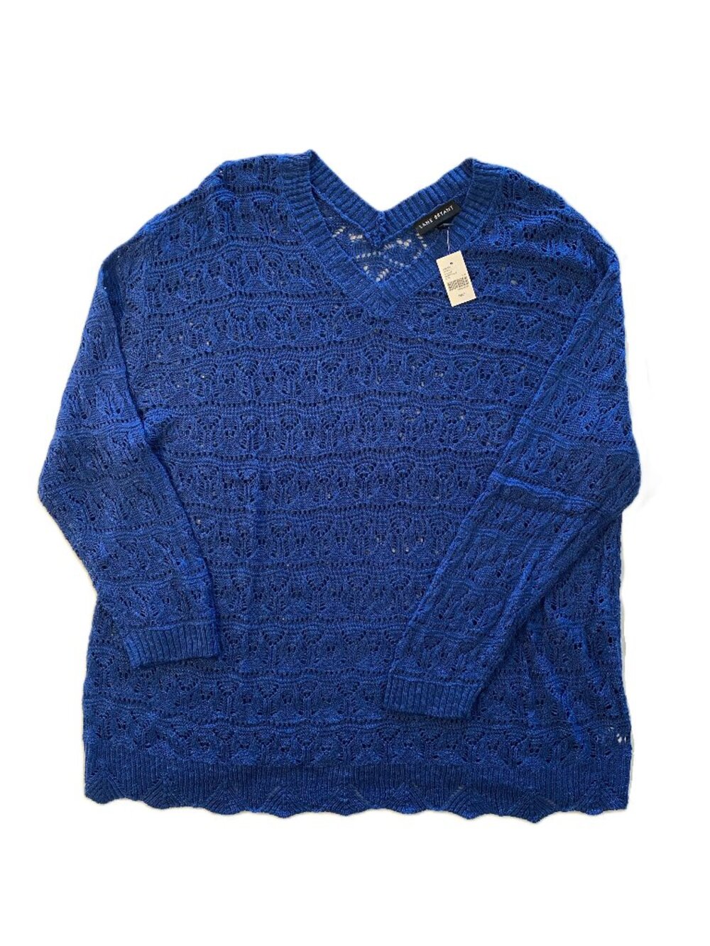 Lane Bryant SZ 18/20 V-Neck Blue Crochet Oversized Sweater Lightweight